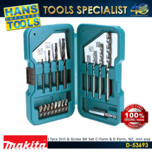 Makita D-53693 17pcs Drill & Screw Bit Set C-Form & E-Form, NZ, mm size