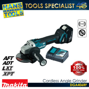 Makita DGA406RF Cordless Angle Grinder, Anti-Restart Function, Electric Brake, Slide Switch Lock-On 18V LXT BL ADT AFT XPT 100 mm (4") [KIT SET]