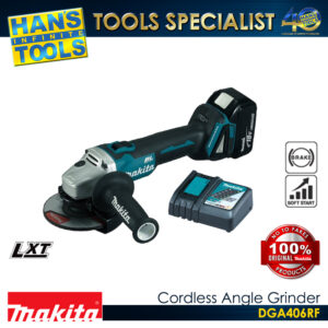 Makita DGA406RF Cordless Angle Grinder, Anti-Restart Function, Electric Brake, Slide Swithc Lock-On 18V LXT BL ADT AFT XPT 100 mm (4") [KIT SET]