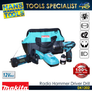 Makita DK1202 Hammer Driver Drill, Job Site Radio Combo Kit 10.8V Li-ion