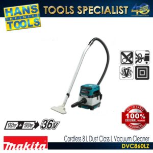 Makita DVC860LZ Cordless 8 L Dust Class L Vacuum Cleaner (Wet & Dry) Corded 18V X2 (36V) LXT