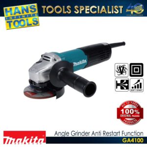 Makita GA4100 Angle Grinder Anti Restart Function Soft Start Slide Switch Speed Adjusting Dial 100mm (4") 850 W