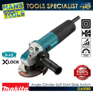 Makita GA5080 Angle Grinder Soft Start Slide Switch X-LOCK 125 mm (5") 1,400 W