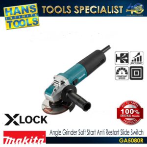 Makita GA5080R Angle Grinder Soft Start Anti Restart Slide Switch X-LOCK 125mm (5") 1,400 W