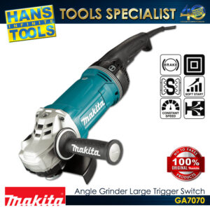 Makita GA7070 Angle Grinder Anti Restart Function Soft Start Mechanical Brake Large Trigger  Switch 180mm (7") 2,800 W AFT