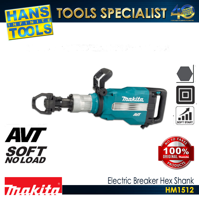 Makita HM1512 Electric Breaker 28.6 mm Hex Shank 48.5 J AVT SOFT NO LOAD
