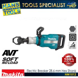 Makita HM1512 Electric Breaker 28.6 mm Hex Shank 48.5 J AVT SOFT NO LOAD