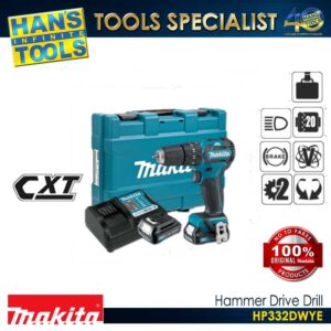 Makita HP332DWYE Cordless 10 mm (3/8") 32 N m Hammer Driver Drill 12V max CXT BL XPT [KIT SET]