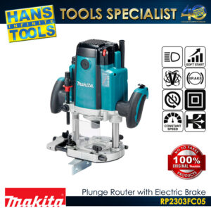 Makita RP2303FC05 Variable Speed Plunge Router with Electric Brake Soft Start Twin LED Lights 2,100 W [KIT SET]