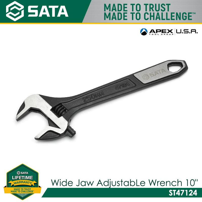 SATA ST47124 Wide Jaw Adjustable Wrench 10" - Image 2