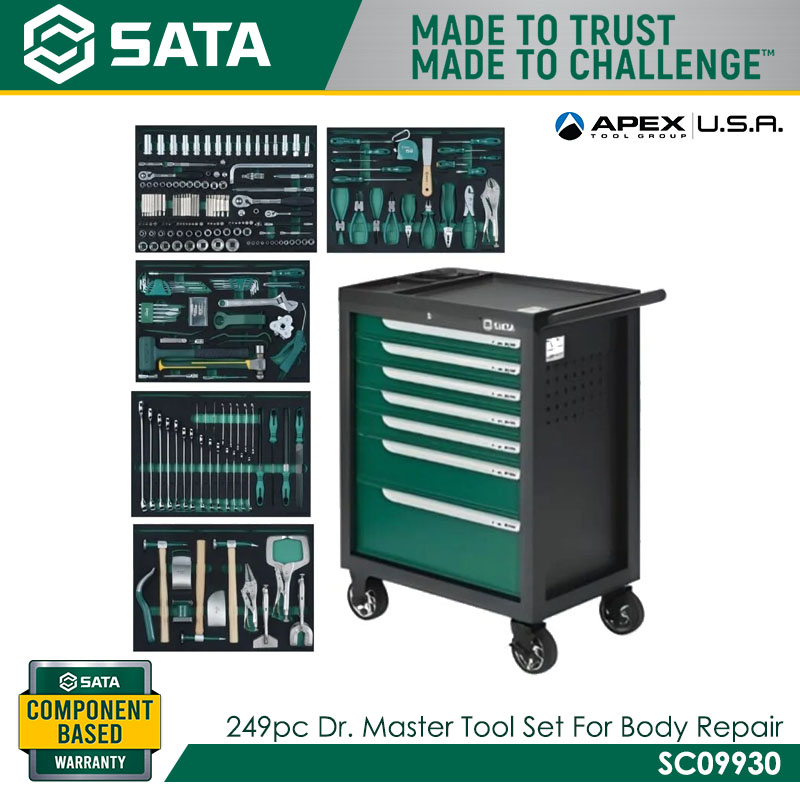 SATA SC09930 249pc Dr. Master Tool Set For Body Repair With 7 Drawers Trolley 95126n