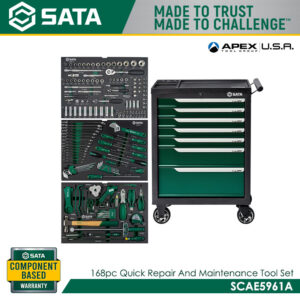 SATA SCAE5961A 168pc Quick Repair And Maintenance Tool Set (AE5961A Includes 7-Drawer Tool Trolley -95126)