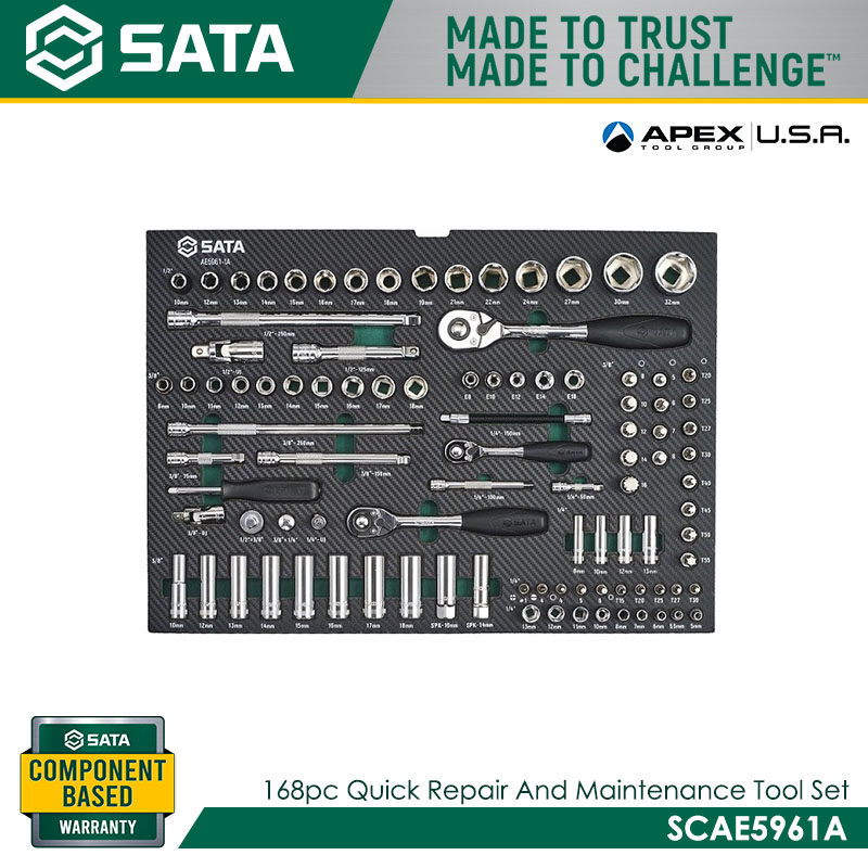 SATA SCAE5961A 168pc Quick Repair And Maintenance Tool Set (AE5961A Includes 7-Drawer Tool Trolley -95126) - Image 2